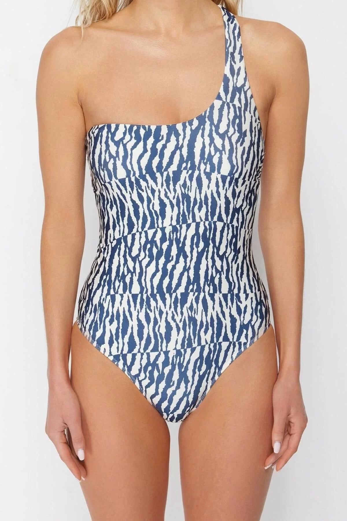 Women Fashion Throw Cap Strap Brief Collar Animal Print One Shoulder Regular Swimsuit