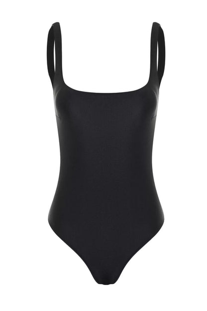 Women's Fashion Coverless Strappy Carmen Collar Black Regular Swimsuit