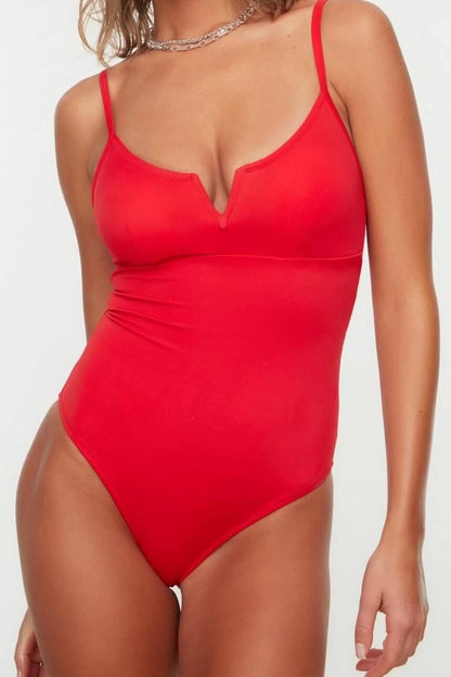 Women Fashion Throw Cap Strap Brazilian Collar Red Regular Swimsuit