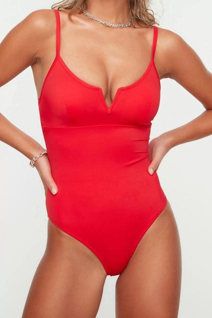 Women Fashion Throw Cap Strap Brazilian Collar Red Regular Swimsuit