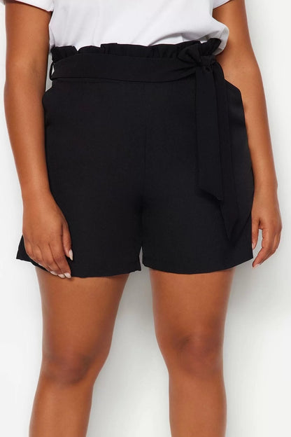 Plus Size Fashion Woven Normal Waist Wide Leg Casual Black Finike Carrot Woven Shorts Bermuda