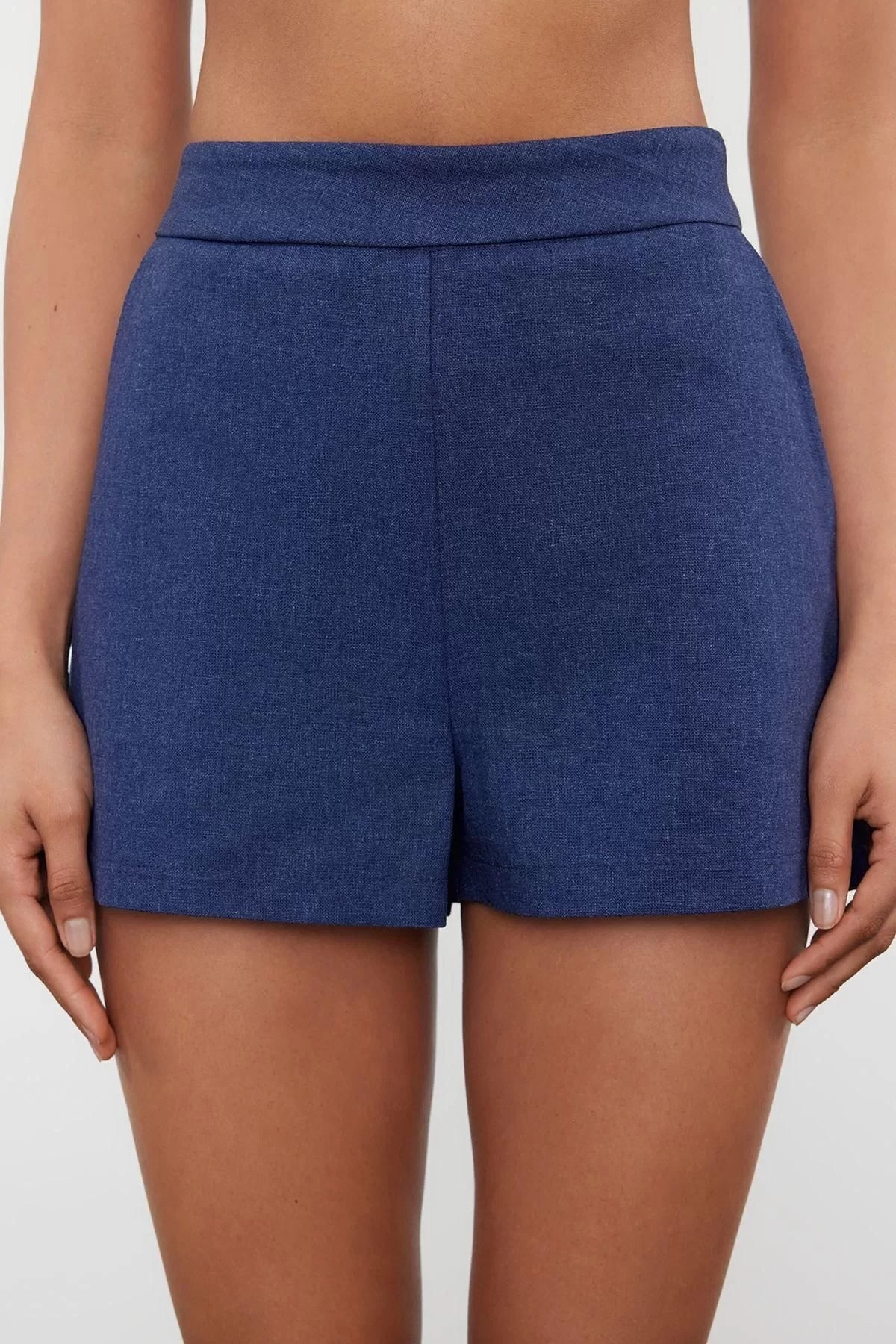 Style Woven Normal Waist Straight Leg Beach Blue Woven Linen Blend 100% Cotton Shorts Bermuda