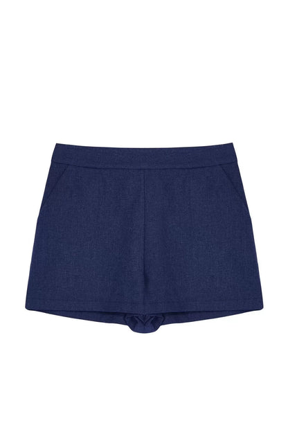 Style Woven Normal Waist Straight Leg Beach Blue Woven Linen Blend 100% Cotton Shorts Bermuda