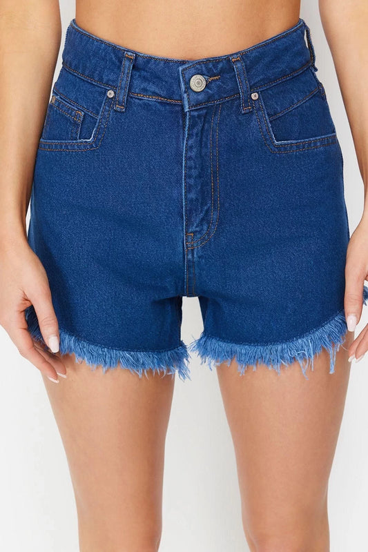 Fashion Denim Normal Waist Straight Leg Beach Black Denim Tassel Denim 100% Cotton Shorts Bermuda