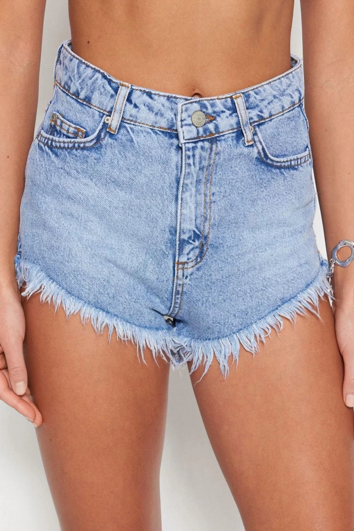 Fashion Denim High Waist Straight Leg Beach Dark Blue Denim Denim 100% Cotton Shorts Bermuda