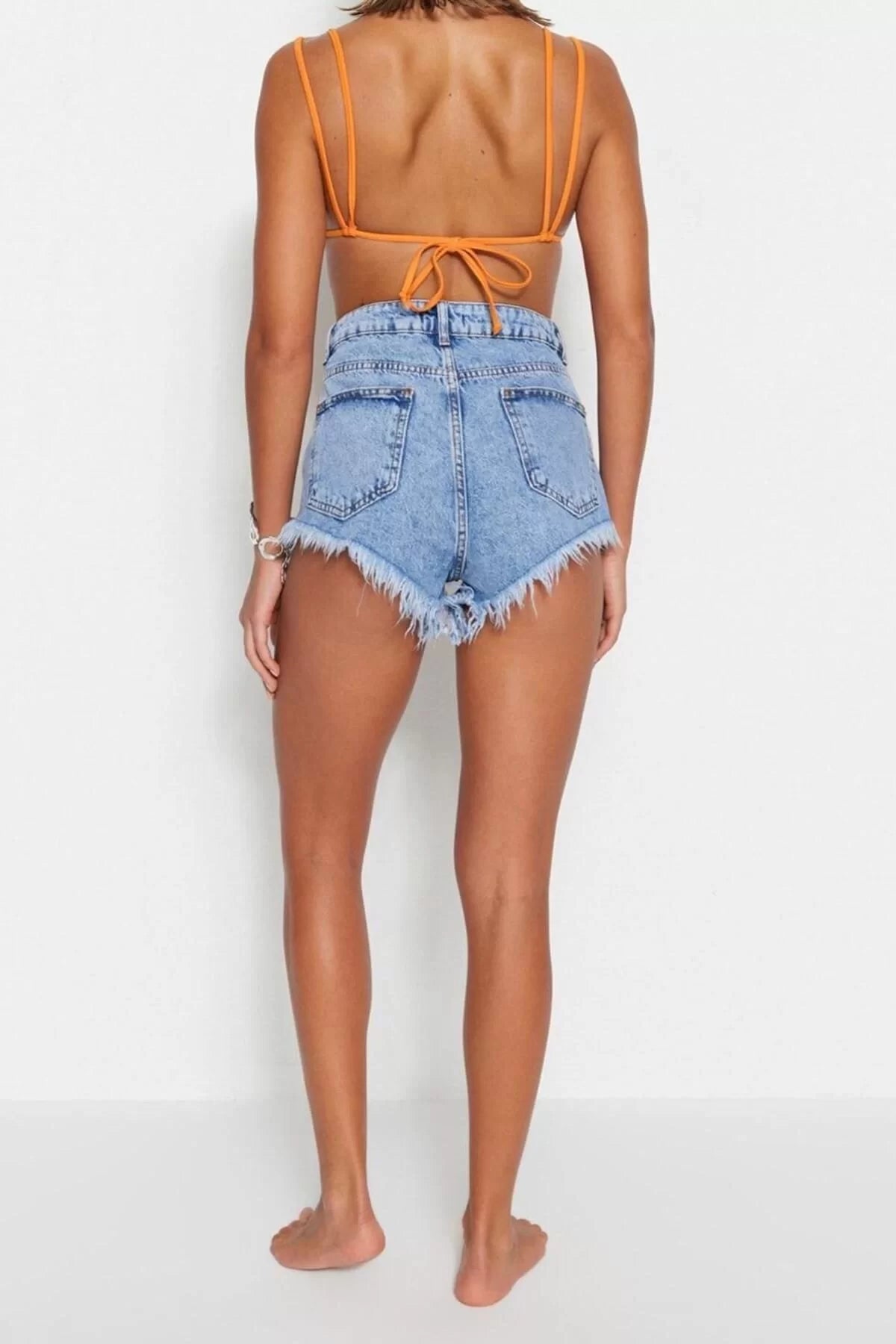 Fashion Denim High Waist Straight Leg Beach Dark Blue Denim Denim 100% Cotton Shorts Bermuda