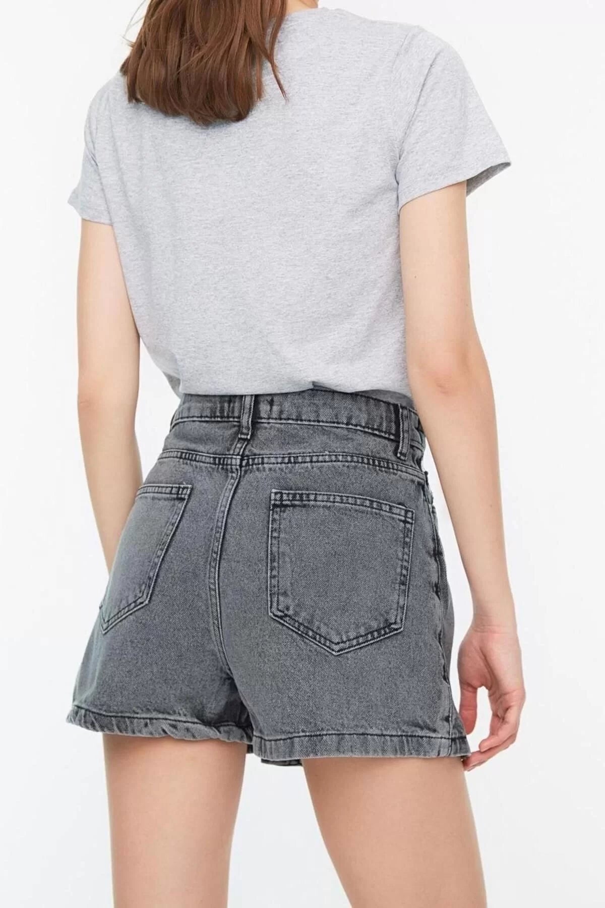 Fashion Denim Regular Waist Straight Leg Casual Gray Button Detail Shorts Skirt