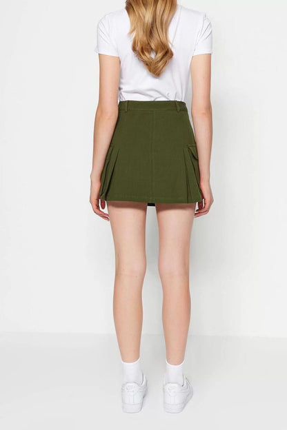 Fashion Woven High Waist Skinny Leg Casual Khaki Cargo Pocket Woven Shorts Skirt