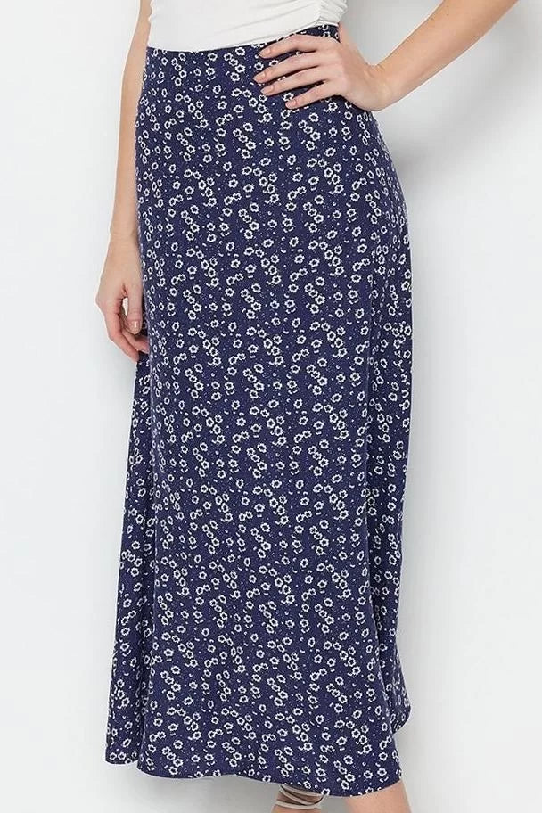 Fashion Regular Retro Pattern Casual Midi Length Retro Patterned Viscose Fabric Midi Woven Skirt