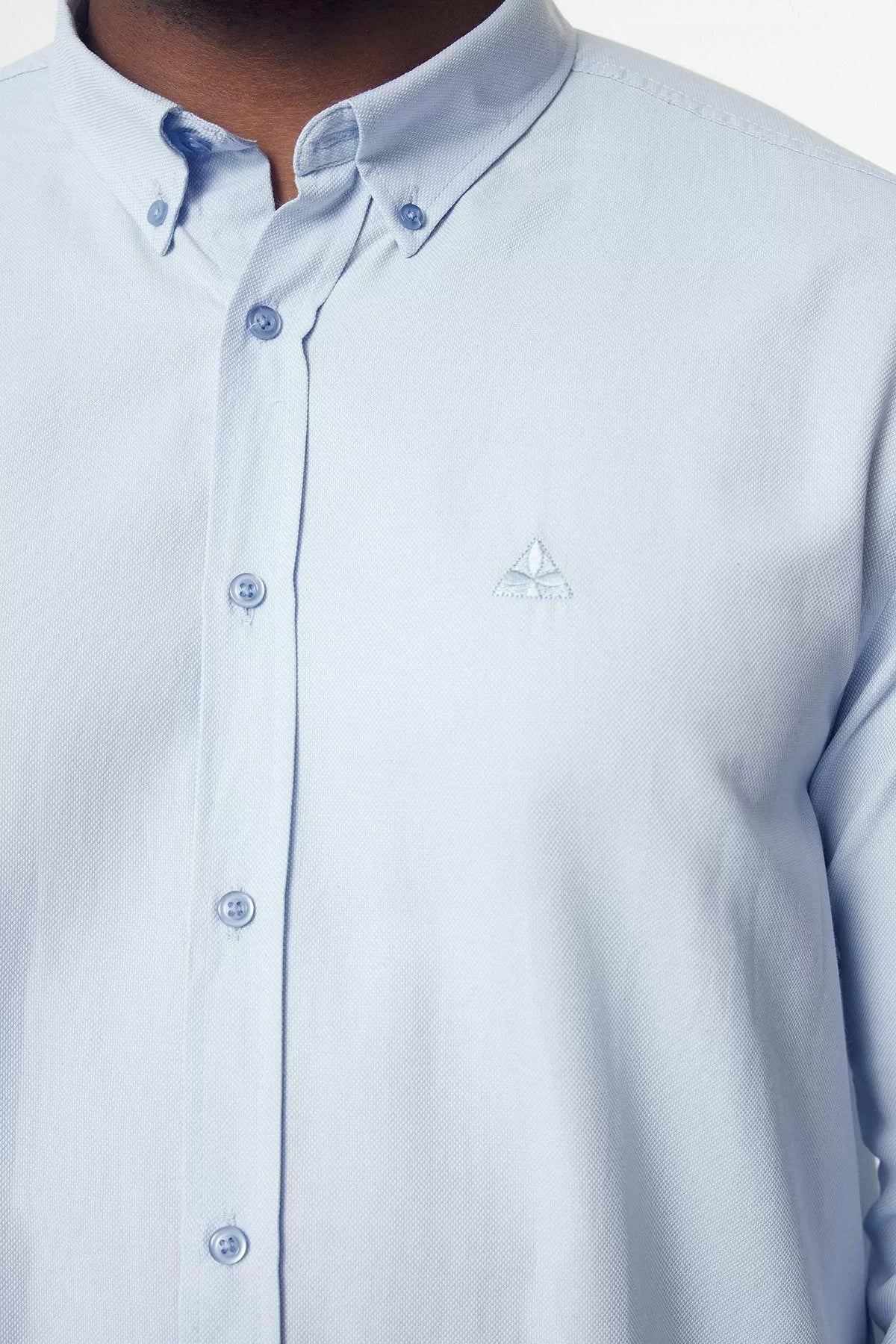 Fashion Men's Plus Size Button-down Collar Embroidered Casual Regular Fit Embroidered Smart Oxford Cotton Shirt