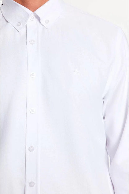 Fashion Men's Button-down Collar Plain Pattern Casual Regular Fit Embroidered Detailed Smart Shirt