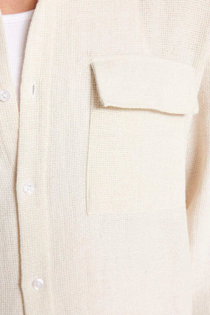 Fashion Men's Shirt Collar Textured Pattern Casual Oversize Fit Linen Textured Shirt