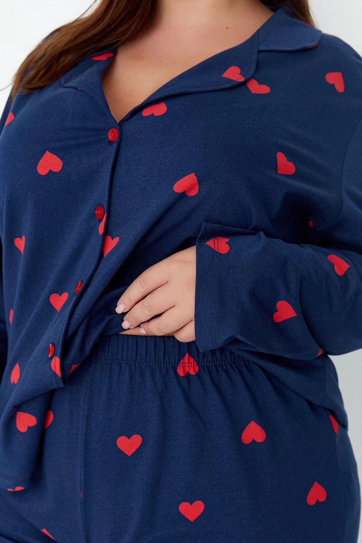 Stylish Comfortable Plus Size Long Sleeve Wide Leg Heart Knitted Pajama Set