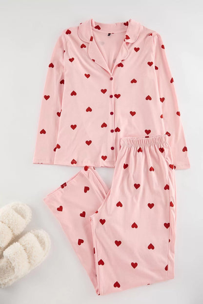 Stylish Comfortable Plus Size Long Sleeve Wide Leg Heart Knitted Pajama Set