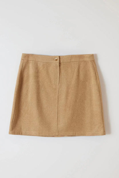 Modern Style Plus Size Unlined Woven Mini Length Buttoned Zippered Mini Woven Cashmere Thick Skirt