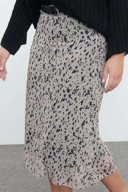 Modern Style Plus Size Unlined Knitted Midi Length Animal Patterned Knitted Skirt