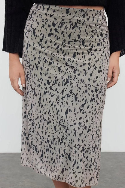 Modern Style Plus Size Unlined Knitted Midi Length Animal Patterned Knitted Skirt