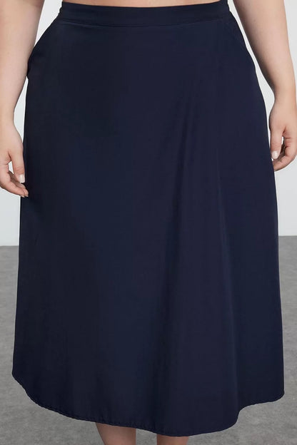 Modern Style Plus Size Unlined Woven Maxi Length Maxi Zippered Elastic Back Woven Skirt