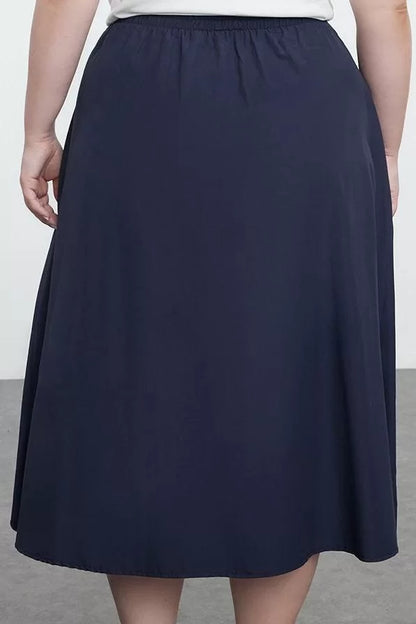 Modern Style Plus Size Unlined Woven Maxi Length Maxi Zippered Elastic Back Woven Skirt