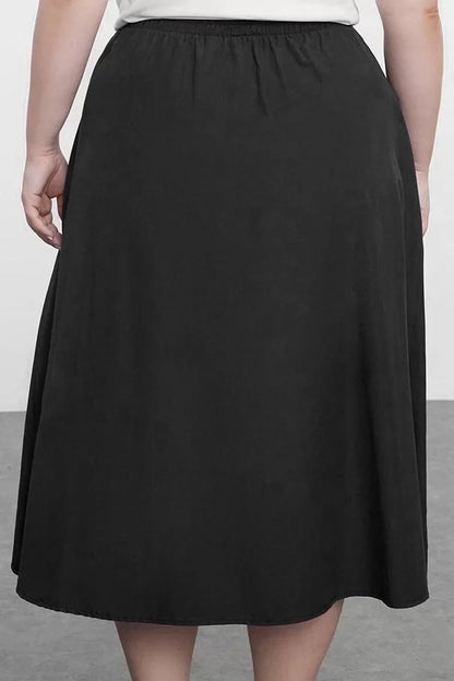 Modern Style Plus Size Unlined Woven Maxi Length Maxi Zippered Elastic Back Woven Skirt