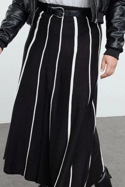 Modern Style Plus Size Unlined Knitwear Maxi Length Striped Midi Length Knitwear Skirt