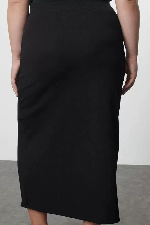 Modern Style Plus Size Unlined Knitted Maxi Length Crepe Slit Detailed Maxi High Waist Flexible Knitted Skirt