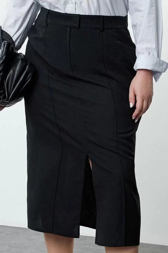 Modern Style Plus Size Unlined Woven Maxi Length Maxi Slit Woven Skirt