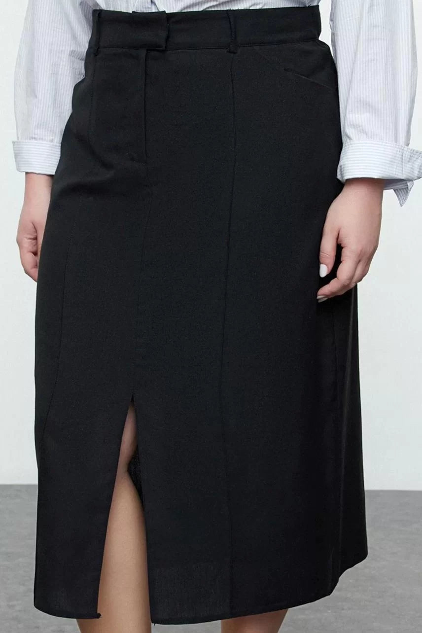 Modern Style Plus Size Unlined Woven Maxi Length Maxi Slit Woven Skirt