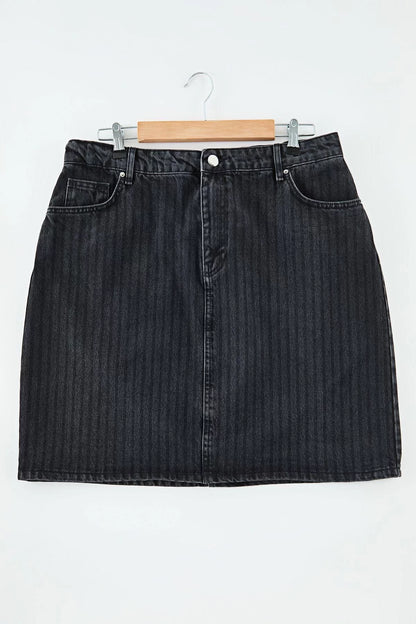 Modern Style Plus Size Unlined Denim Mini Length More Sustainable Striped Mini Denim Skirt