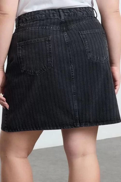 Modern Style Plus Size Unlined Denim Mini Length More Sustainable Striped Mini Denim Skirt