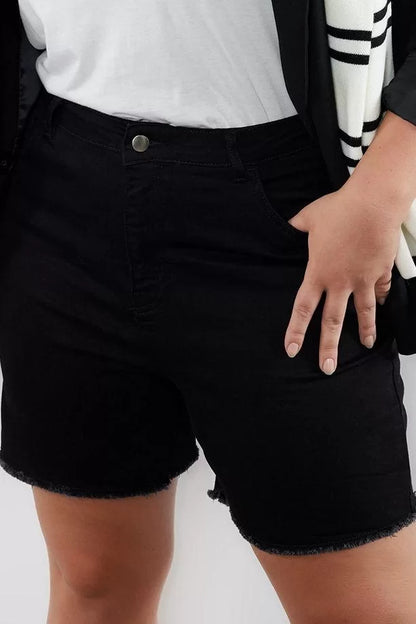 Plus Size Fashion Denim High Waist Skinny Leg Casual Black High Waist Skinny Shorts Bermuda