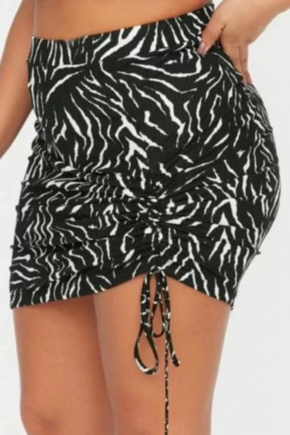 Modern Style Plus Size Unlined Knitted Mini Length Gathered Animal Pattern Knitted Skirt