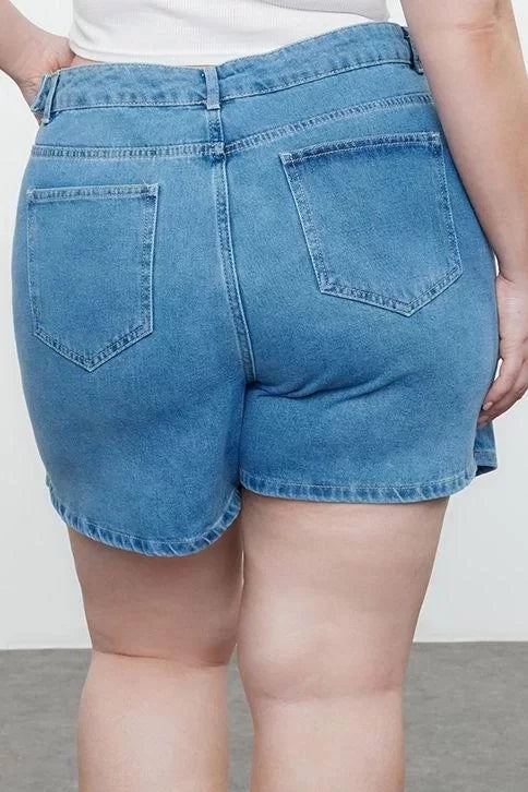 Plus Size Fashion Denim High Waist Wide Leg Casual Blue Slit Shorts Skirt