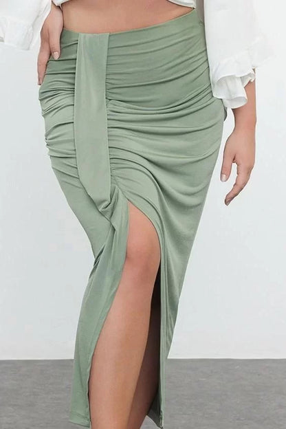 Modern Style Plus Size Unlined Woven Midi Length Maxi Length Sandy Slit Detailed Beach Wear Knitted Skirt