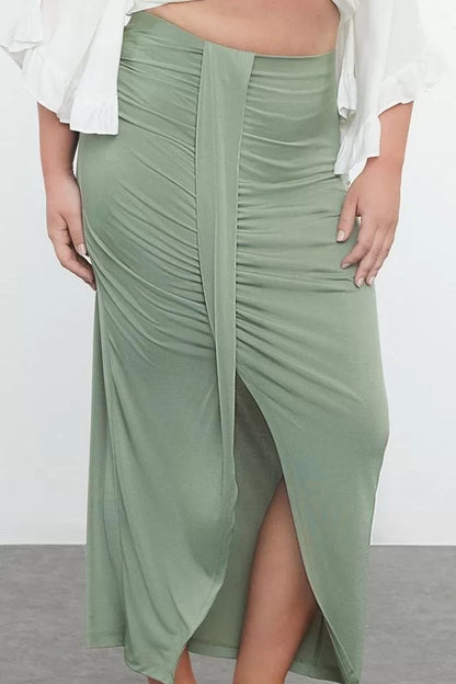 Modern Style Plus Size Unlined Woven Midi Length Maxi Length Sandy Slit Detailed Beach Wear Knitted Skirt