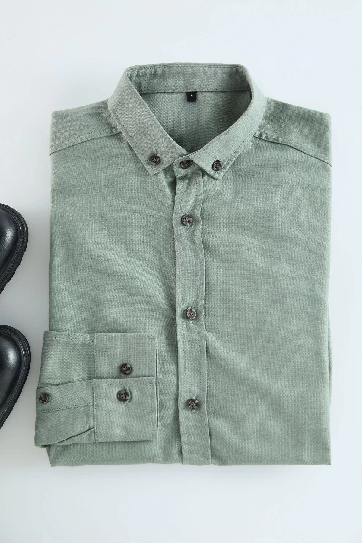 Stylish Plain Pattern Shirt Collar Slim Woven Men's Shirt