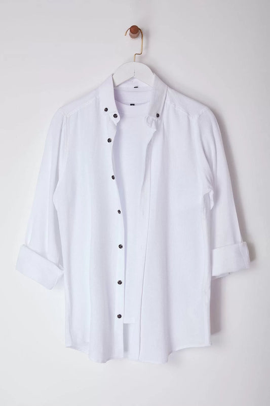 Stylish Plain Pattern Shirt Collar Slim Woven Men's Shirt