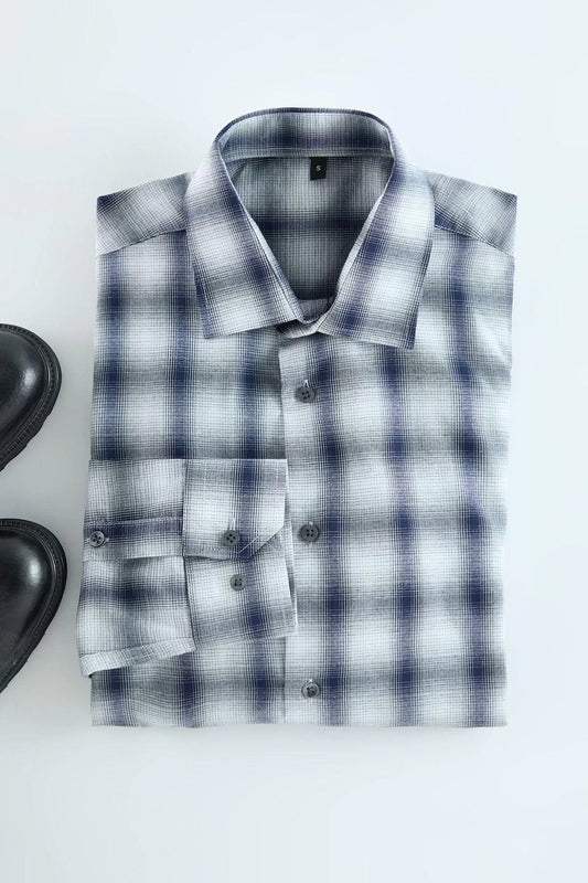 Stylish Plaid Checkered Pattern Shirt Collar Easy Ironable Men's Plaid Smart Shirt