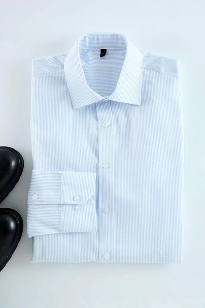 Stylish Striped Pattern Shirt Collar Slim Fit Easy Ironable Men's Striped Smart Shirt