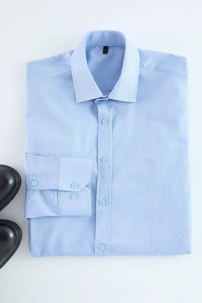 Stylish Striped Pattern Shirt Collar Slim Fit Easy Ironable Men's Striped Smart Shirt