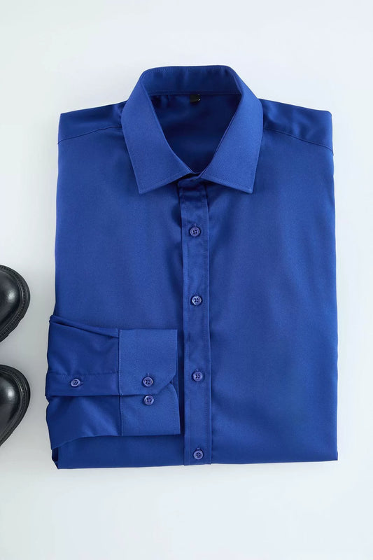 Stylish Plain Pattern Shirt Collar Slim Fit Easy Ironable Men's Classic Smart Shirt