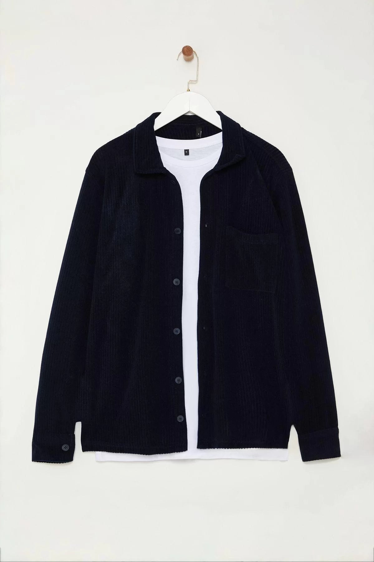 Stylish Textured Pattern Shirt Collar Regular Regular Cut Ribbed Warm Polar Fleece Men's Shirt