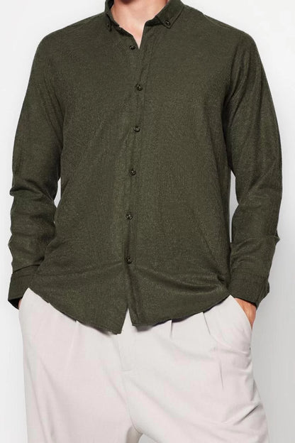 Fashion Men's Button-down Collar Plain Pattern Casual Winter Shirt