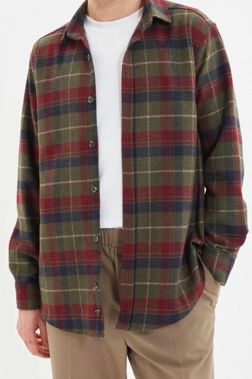 Stylish Plaid Checkered Pattern Shirt Collar Regular Fit Winter Plaid Plaid Lumberjack Shirt