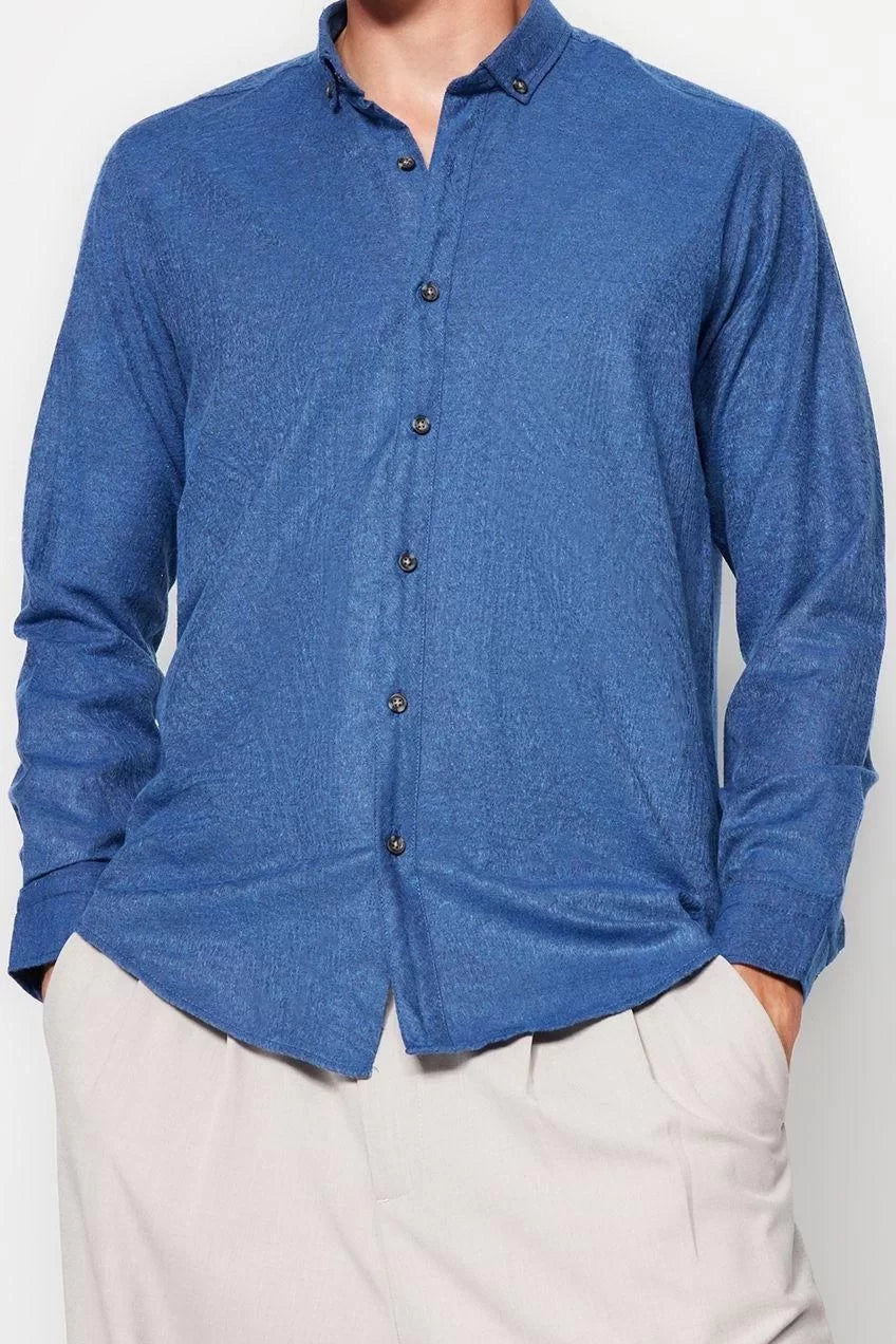 Fashion Men's Button-down Collar Plain Pattern Casual Winter Shirt