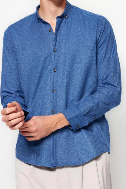 Fashion Men's Button-down Collar Plain Pattern Casual Winter Shirt