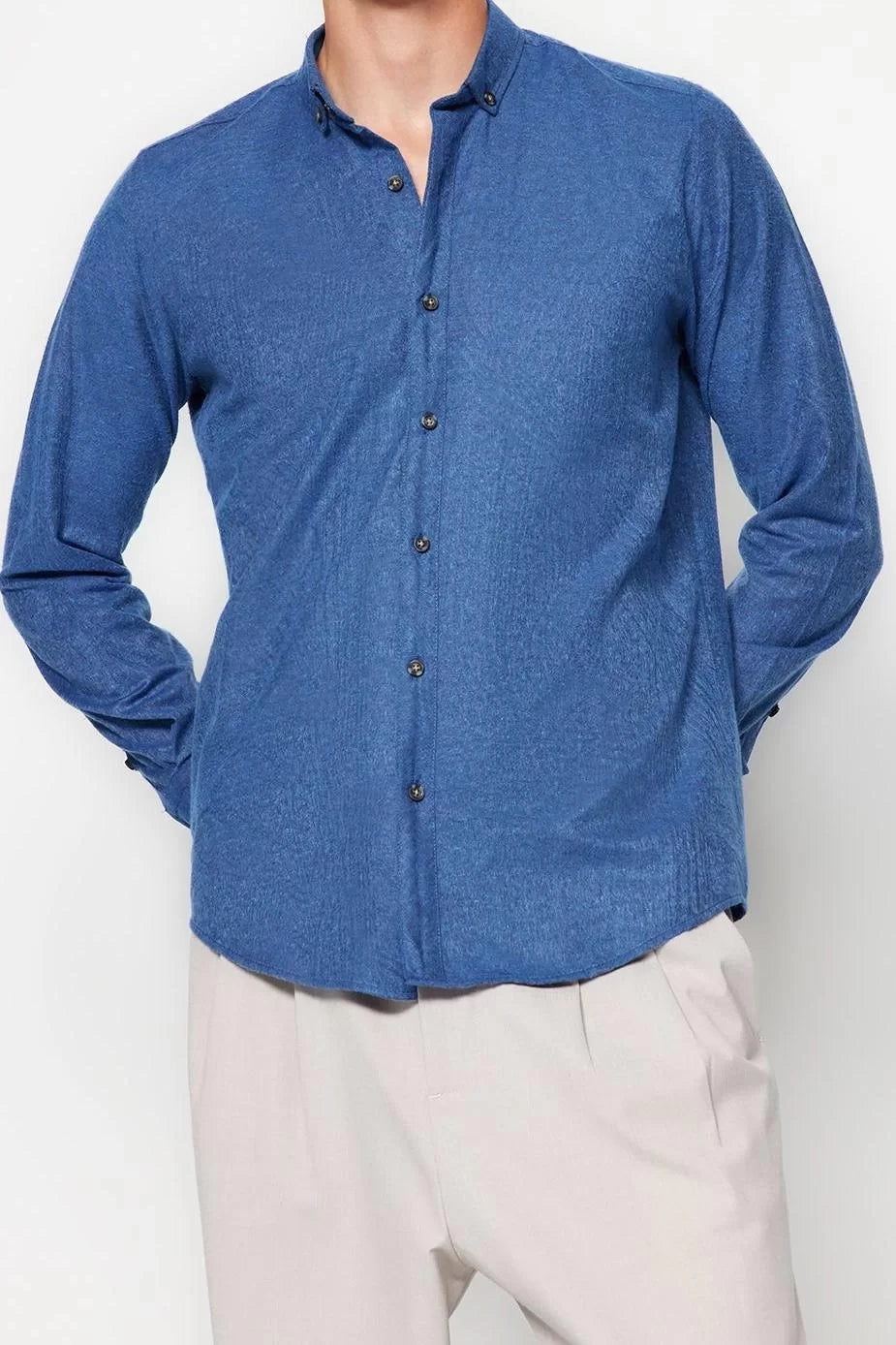 Fashion Men's Button-down Collar Plain Pattern Casual Winter Shirt