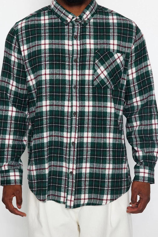 Stylish Plaid Check Pattern Button-down Collar Regular Fit Lumberjack Check Winter Button-down Collar Plus Size Shirt