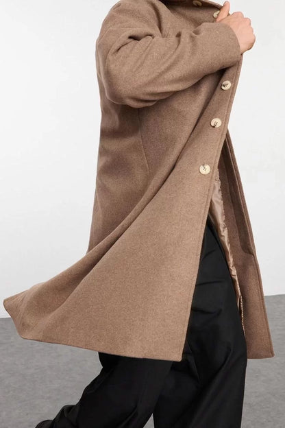 Design Plain Unlined Collar Long Regular Shirt Unisex Regular Fit Wool Blend Cashmere Winter Coat