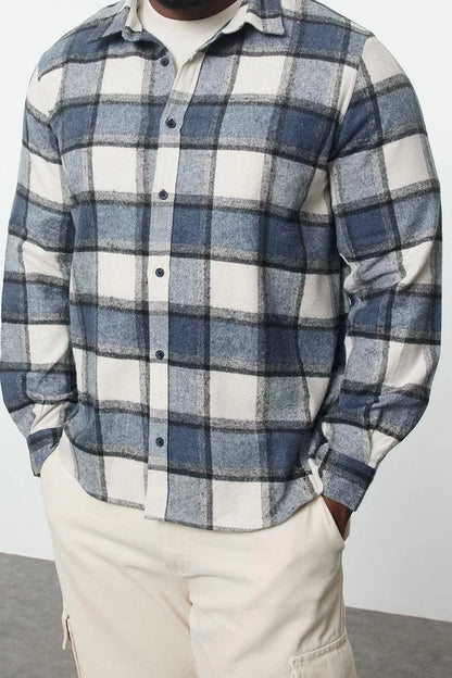 Stylish Plaid Checkered Pattern Shirt Collar Plus Size Winter Plaid Lumberjack Shirt